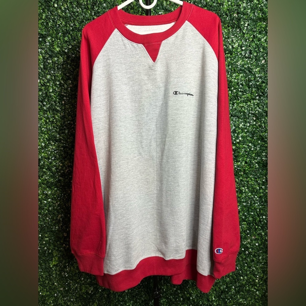 Champion Men’s Color-Blocked Red & Gray‎ 5XL Long Sleeve Pullover SweatShirt